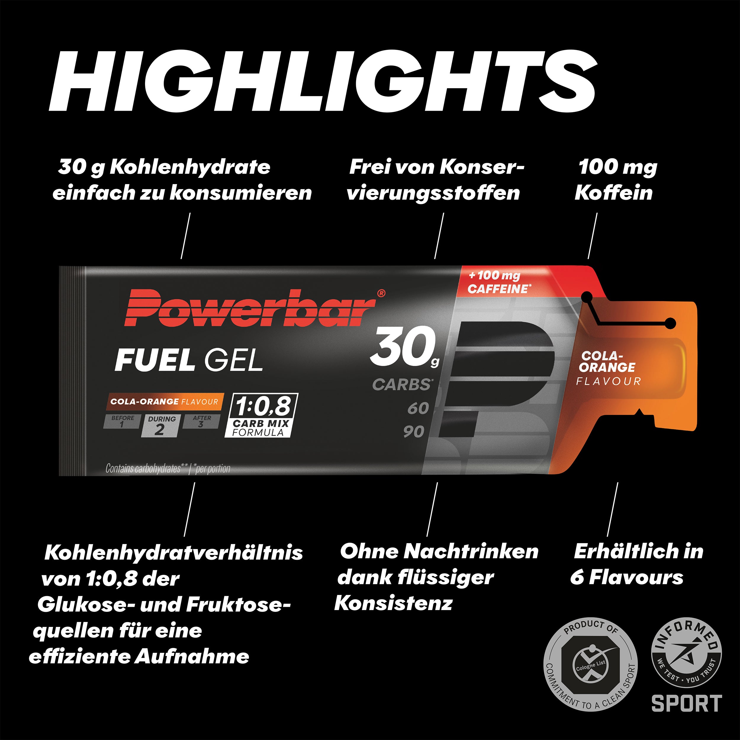 highlight image for Fuel Gel 30 - 4 Gels (4x50ml) Cola-Orange + Caffeine