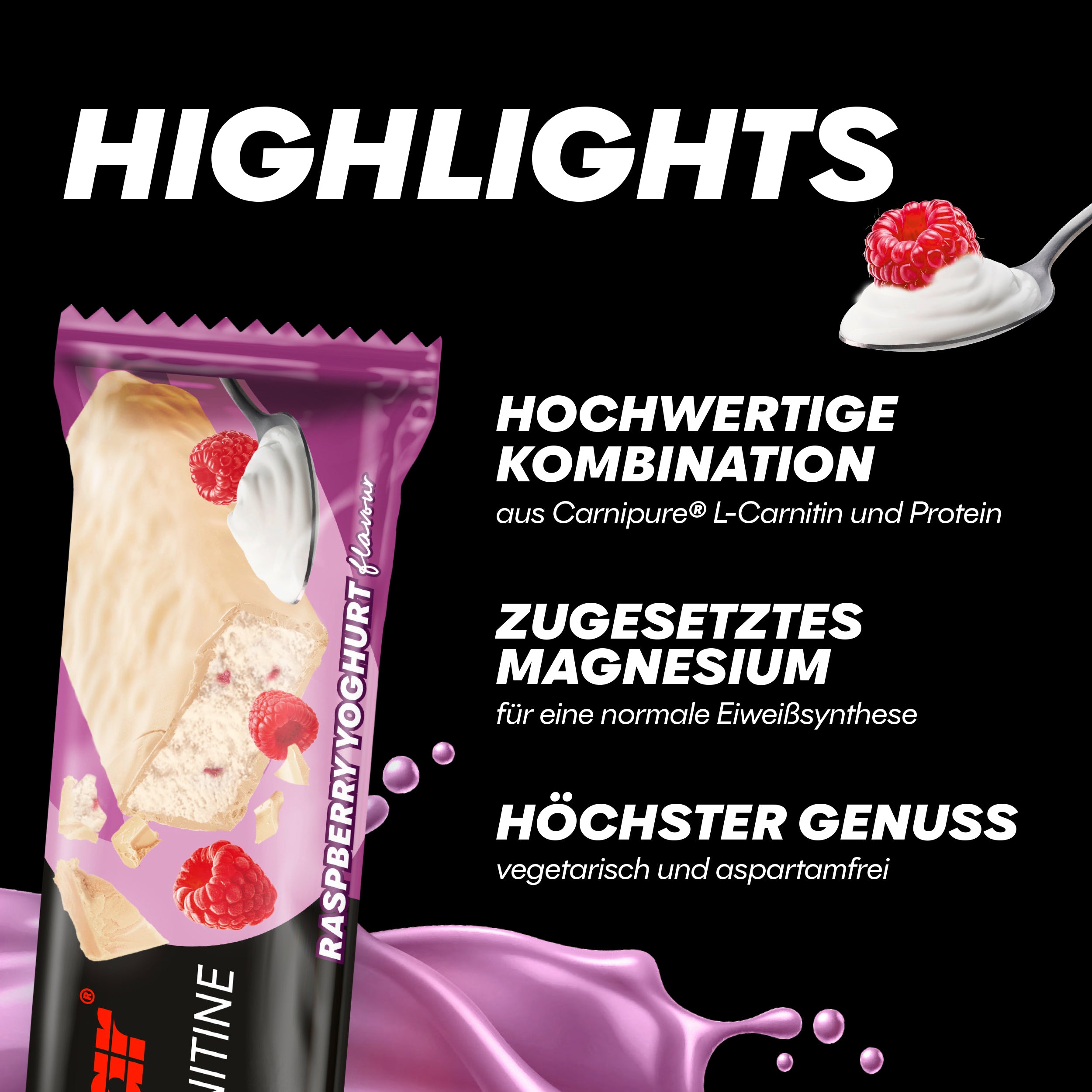 highlight image for Protein+ L-Carnitine - 1 Box (30 x 35g) Raspberry-Yoghurt