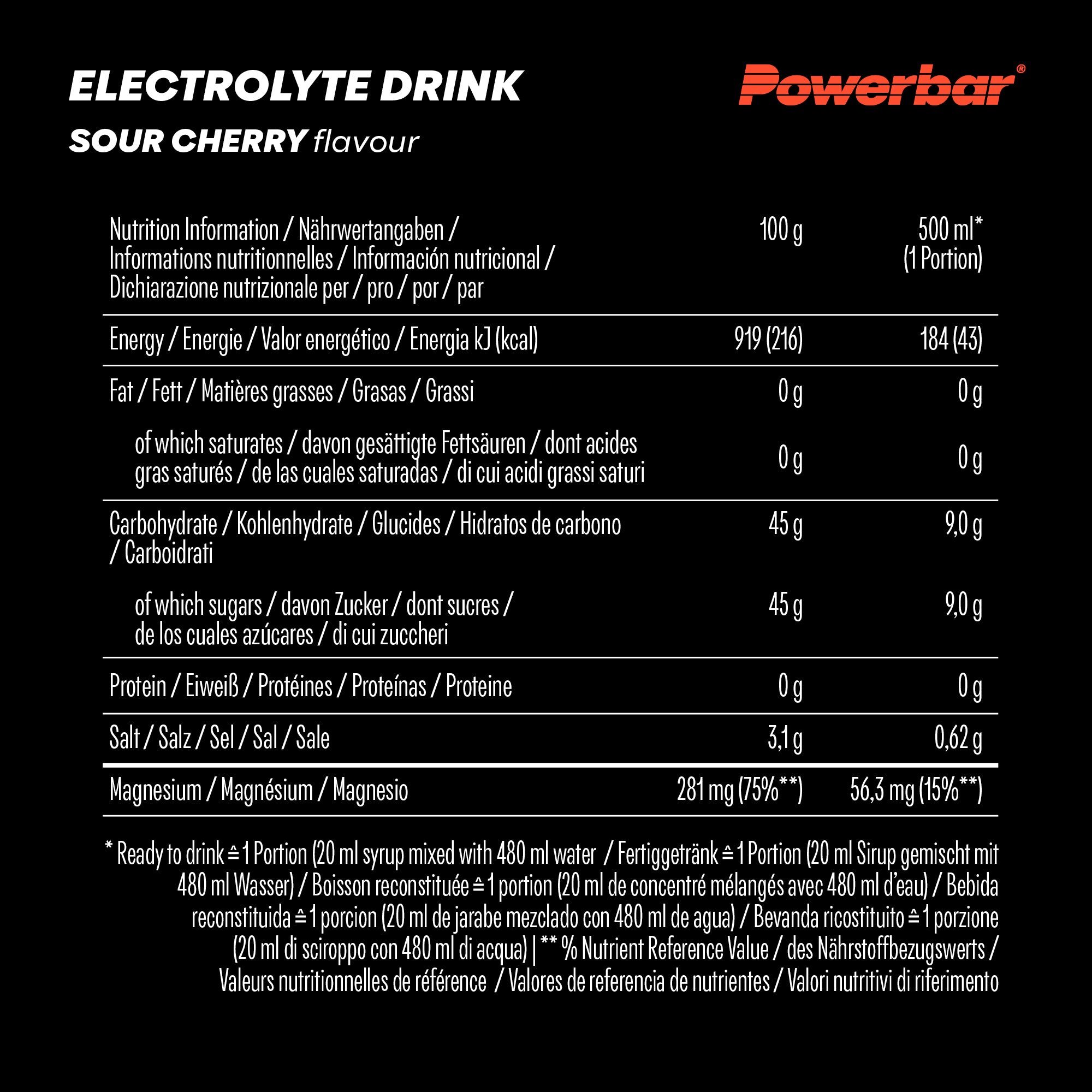 nutrition image for Electrolyte Drink - 1 Bottle (1 x 1000ml) Sour Cherry