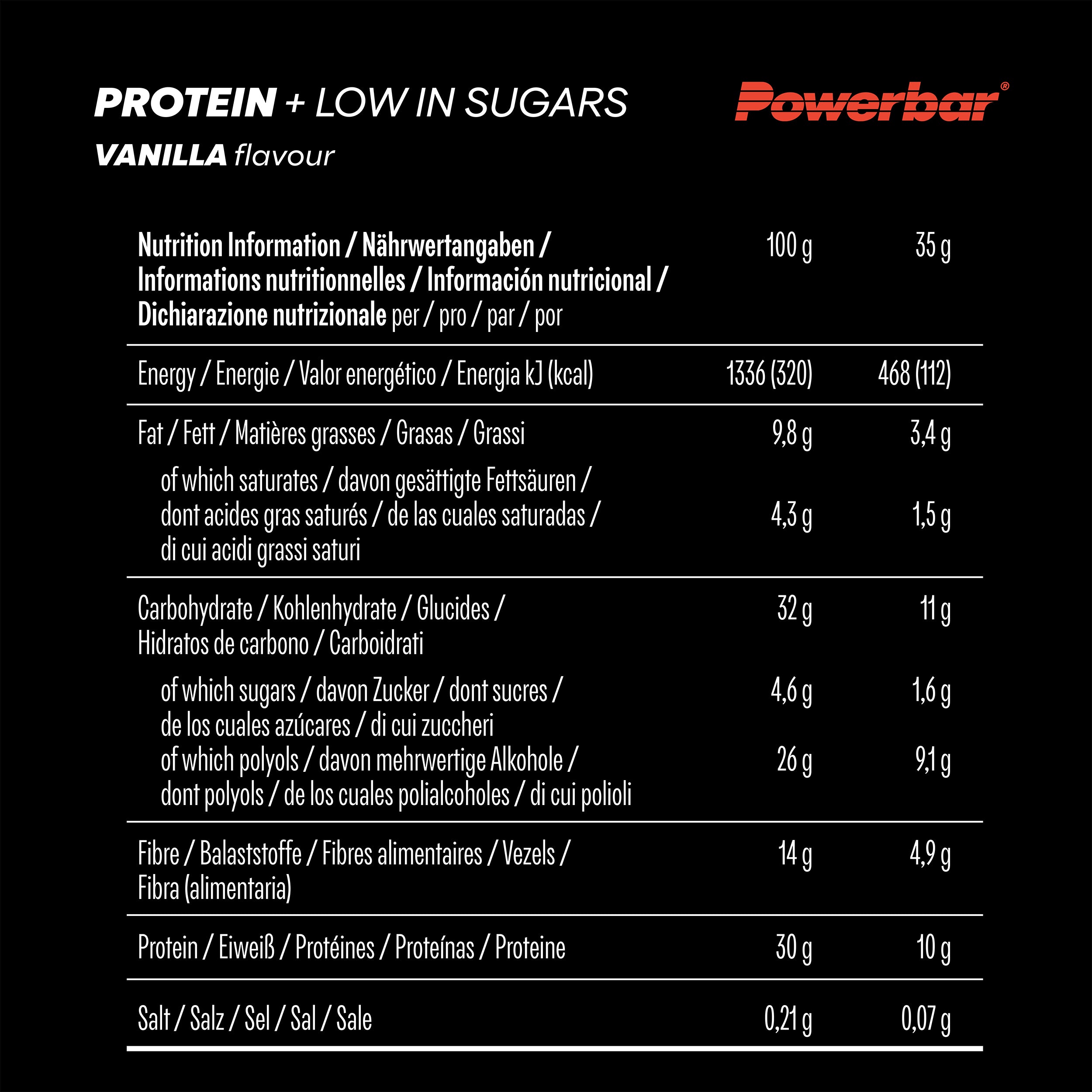 nutrition image for Protein+ Low in Sugars - 1 Box (16 x 35g) Vanilla