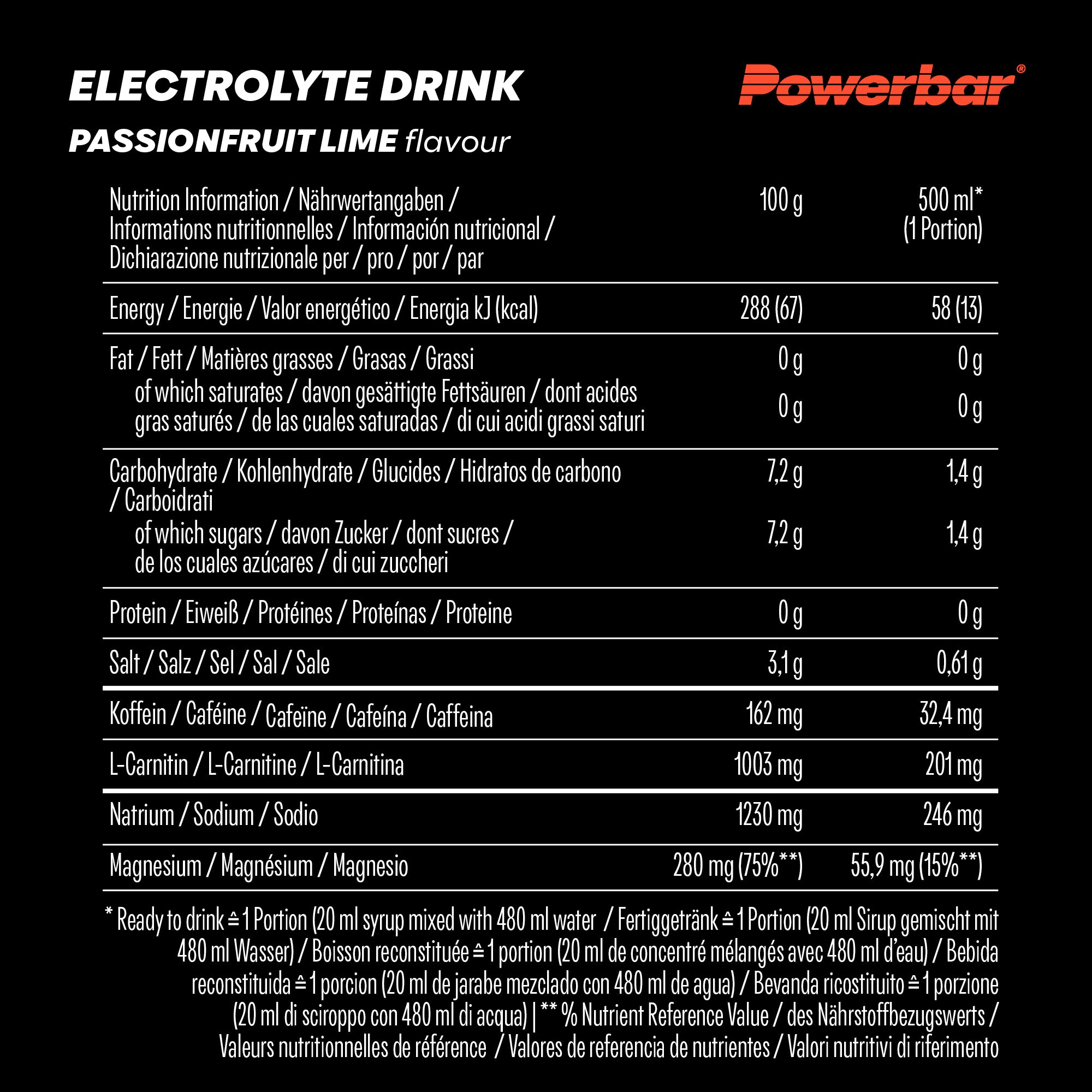 nutrition image for Electrolyte Drink - 1 Bottle (1 x 1000ml) Passionfruit-Lime
