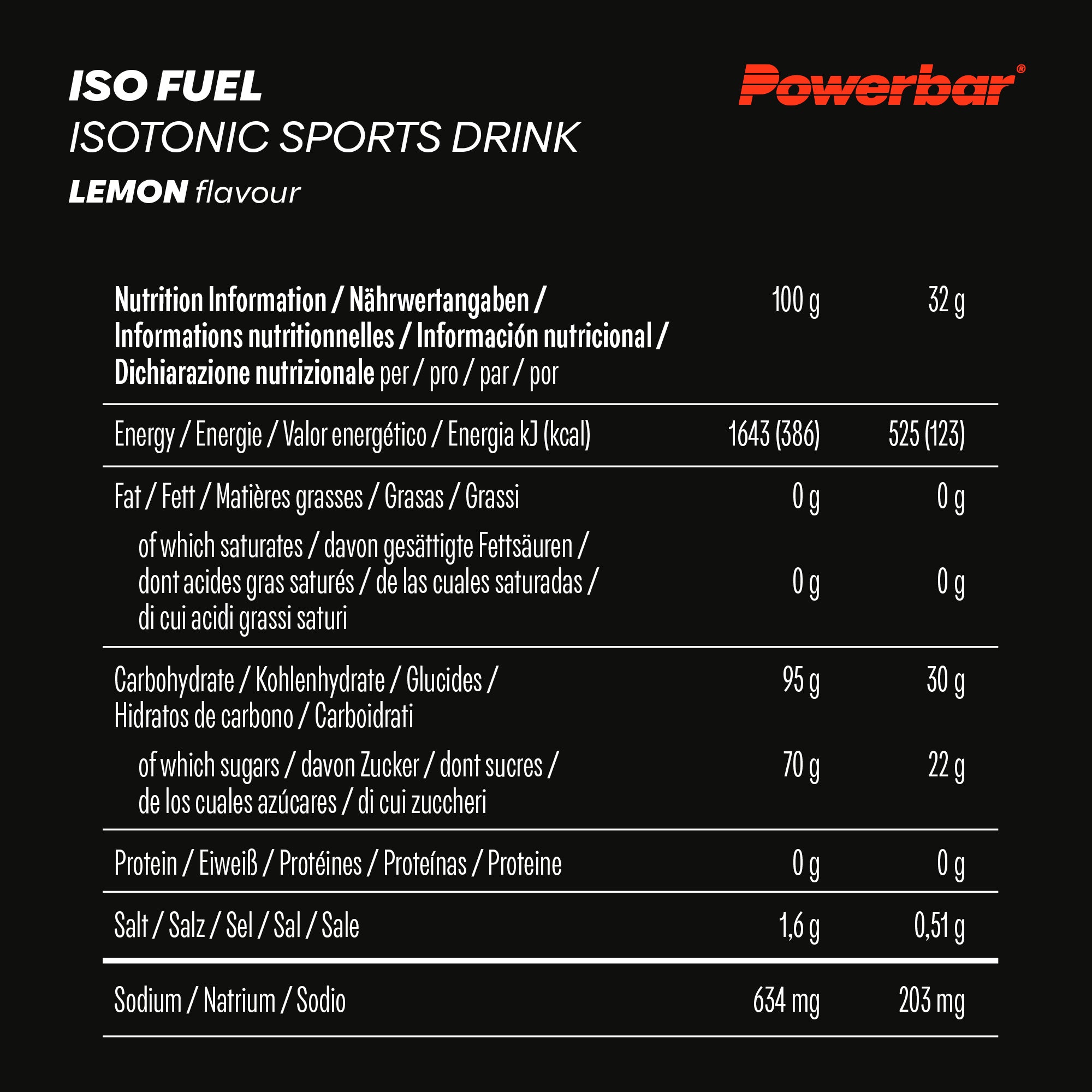 nutrition image for ISO FUEL ISOTONIC SPORTS DRINK 30 Lemon 608g - Box (1*608g) Lemon
