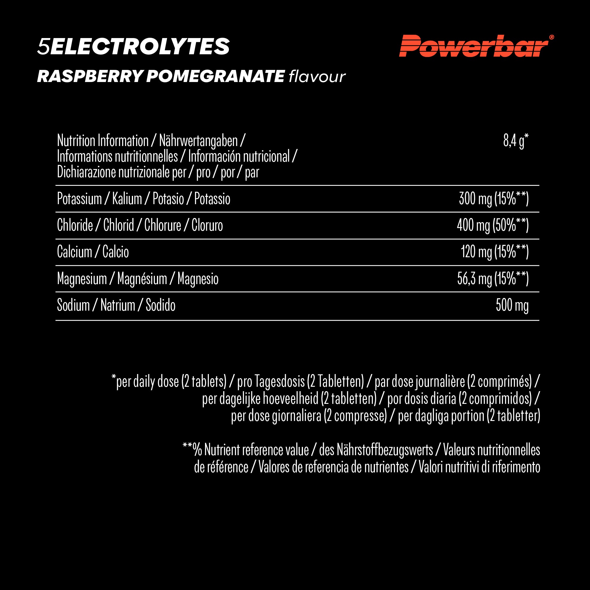 nutrition image for 5Electrolytes - 1 Box (12 x 41g) Raspberry Pomegranate