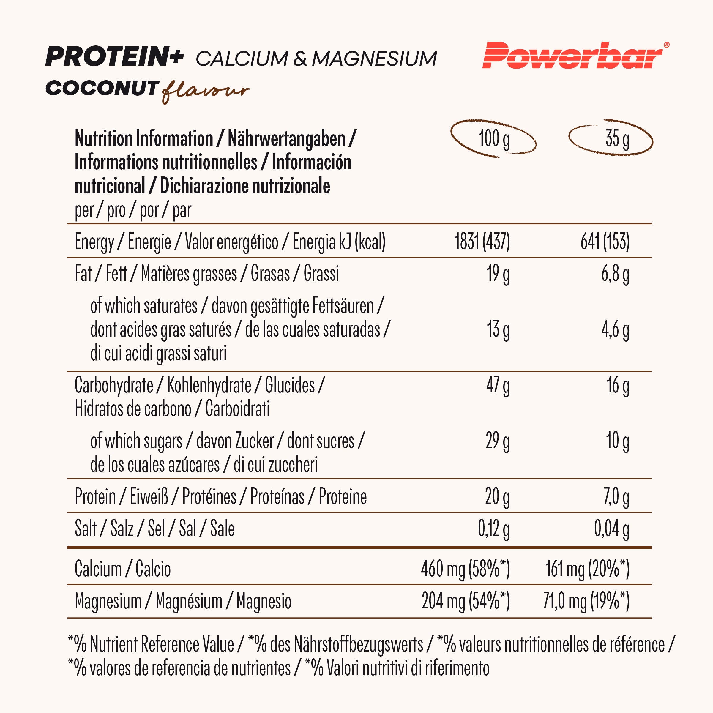 nutrition image for Protein Plus Calcium & Magnesium - 1 Box (30 x 35g) Coconut