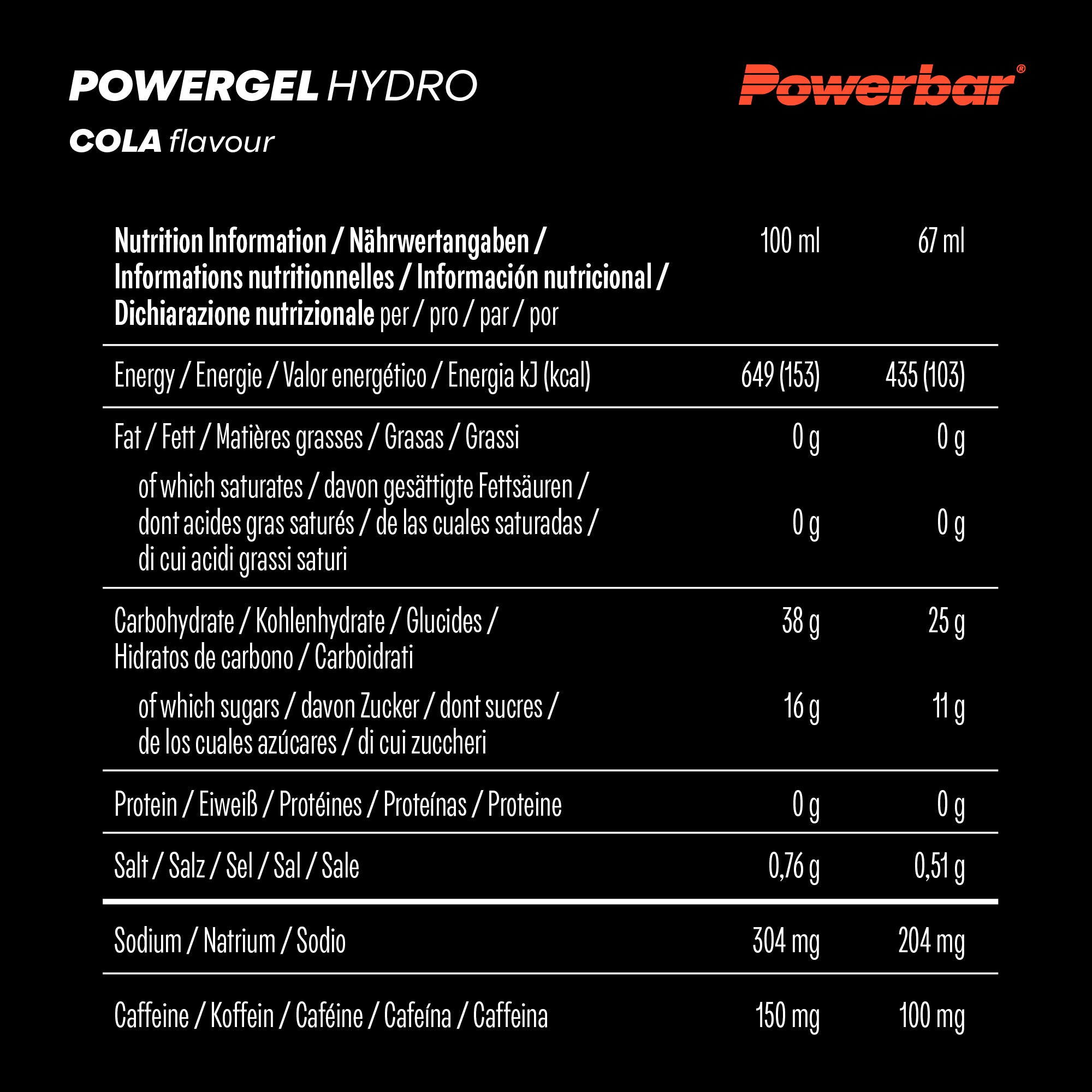 nutrition image for PowerGel Hydro - 1 Box (24 x 67ml) Cola (+ Koffein)