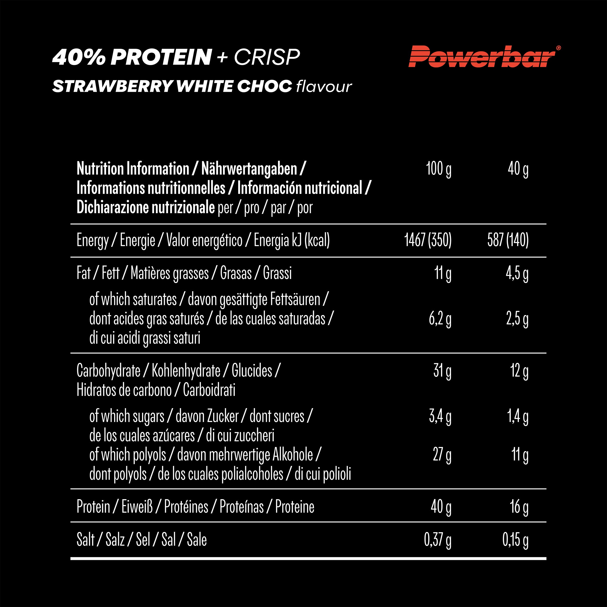 nutrition image for 40% Protein+ Crisp  - 1 Box (12 x 40g) White Choc Strawberry