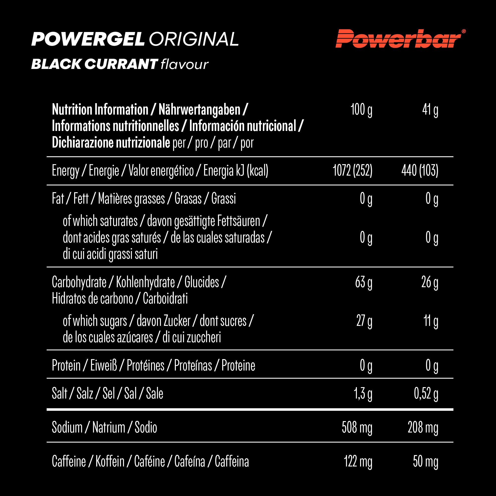 nutrition image for Powergel Original - 1 Box (24 x 41g) Black Currant (+ Koffein)