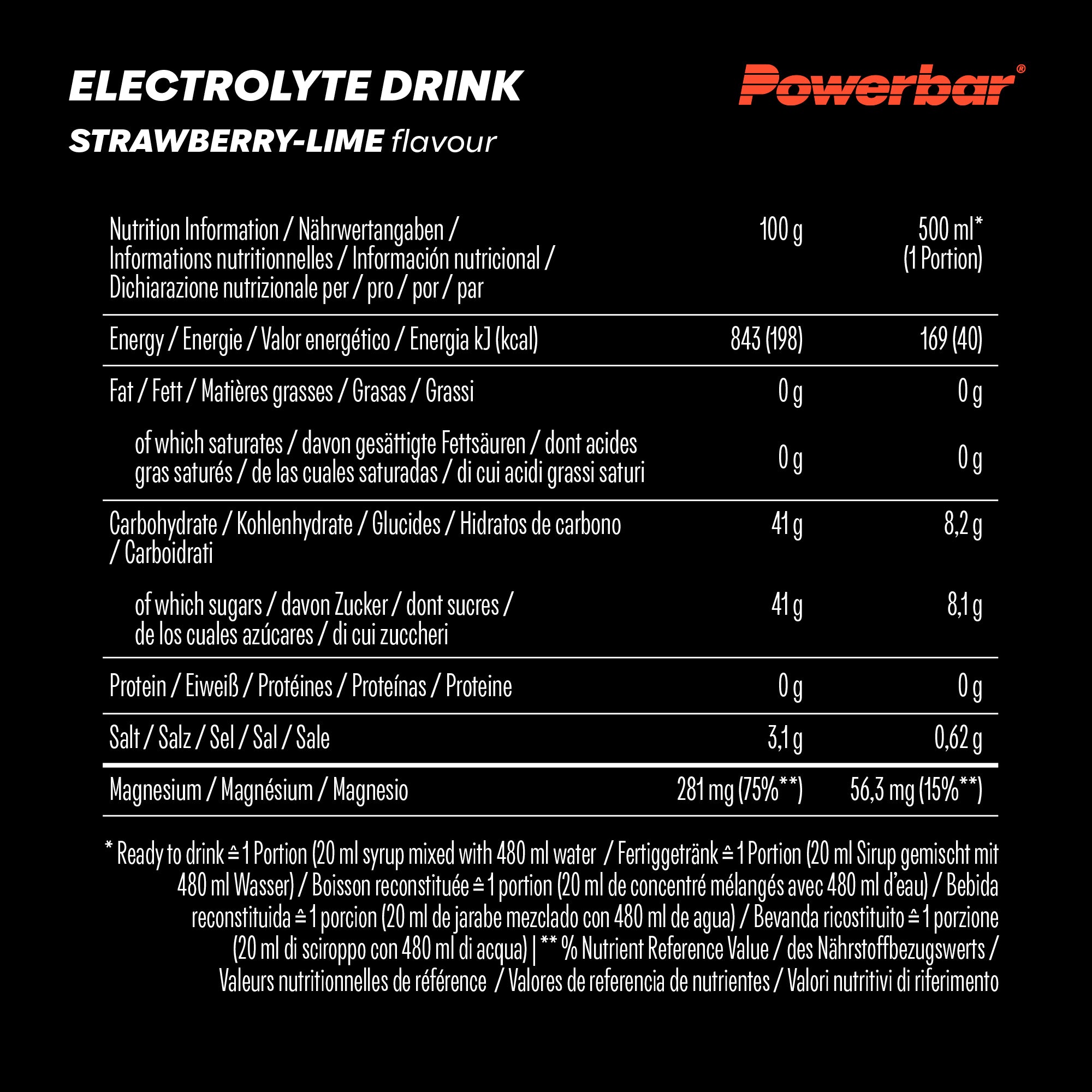 nutrition image for Electrolyte Drink - 1 Bottle (1 x 1000ml) Strawberry-Lime