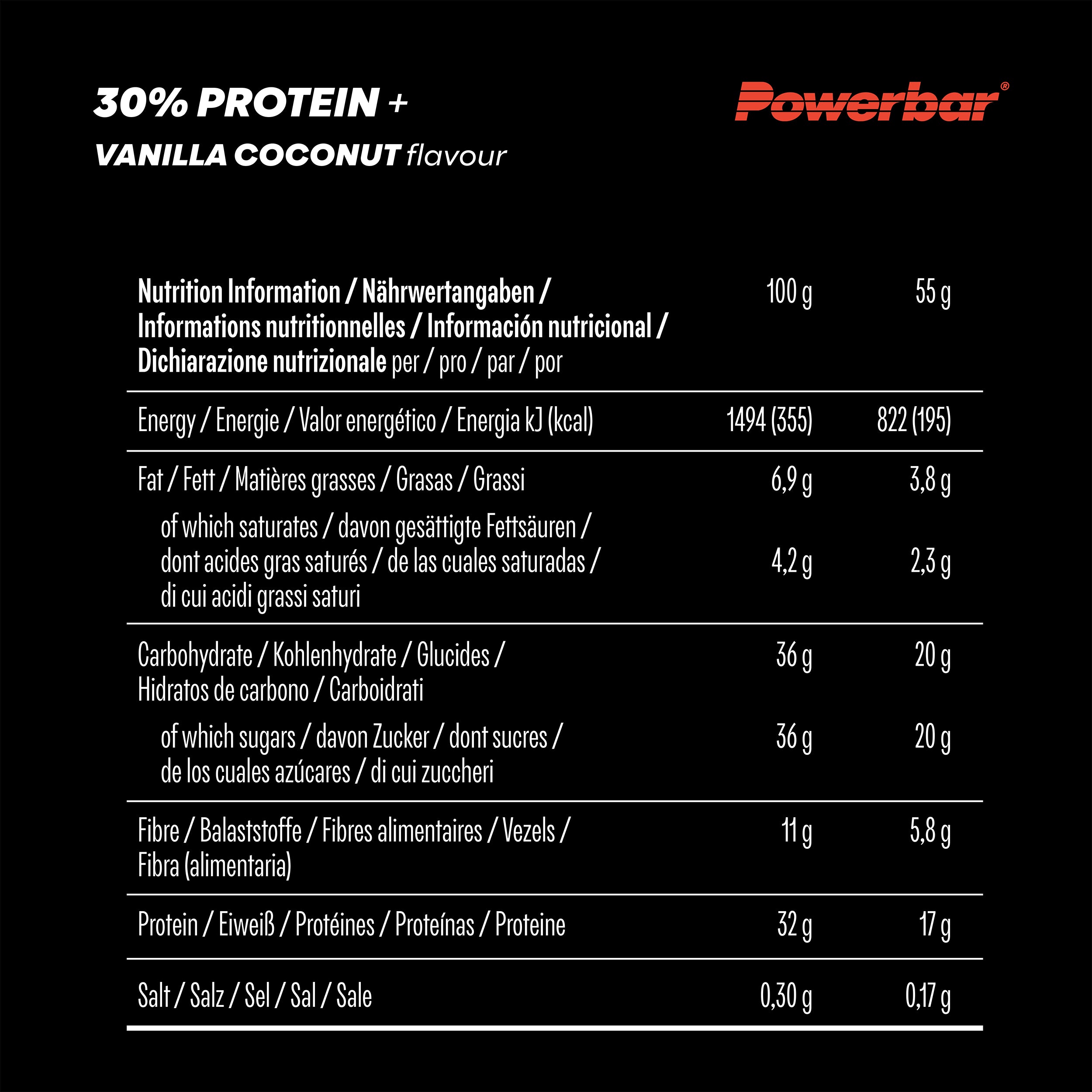 nutrition image for 30% Protein Plus - 1 Box (15 x 55g) Vanilla-Coconut