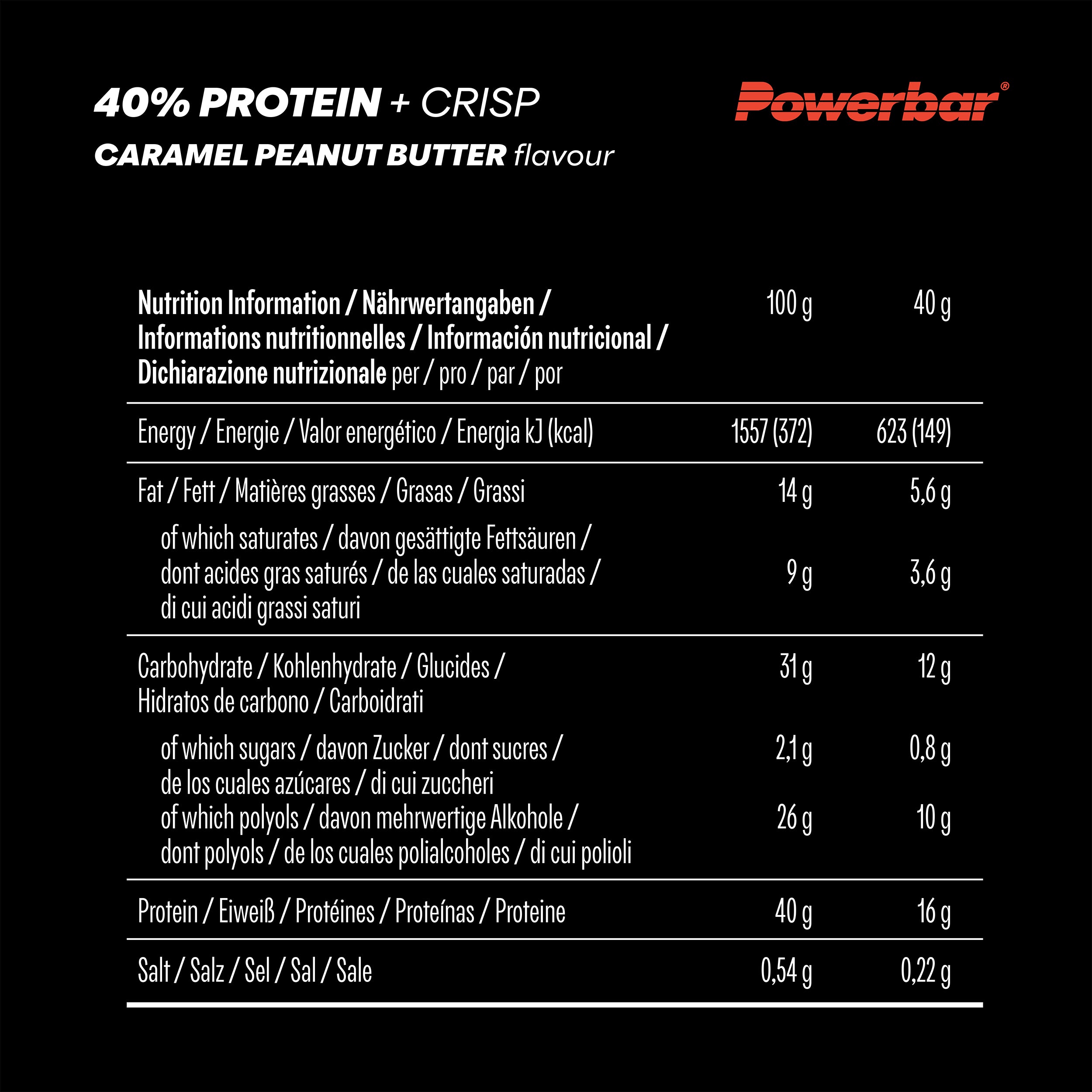 nutrition image for 40% Protein+ Crisp  - 1 Box (12 x 40g) Caramel Peanut Butter