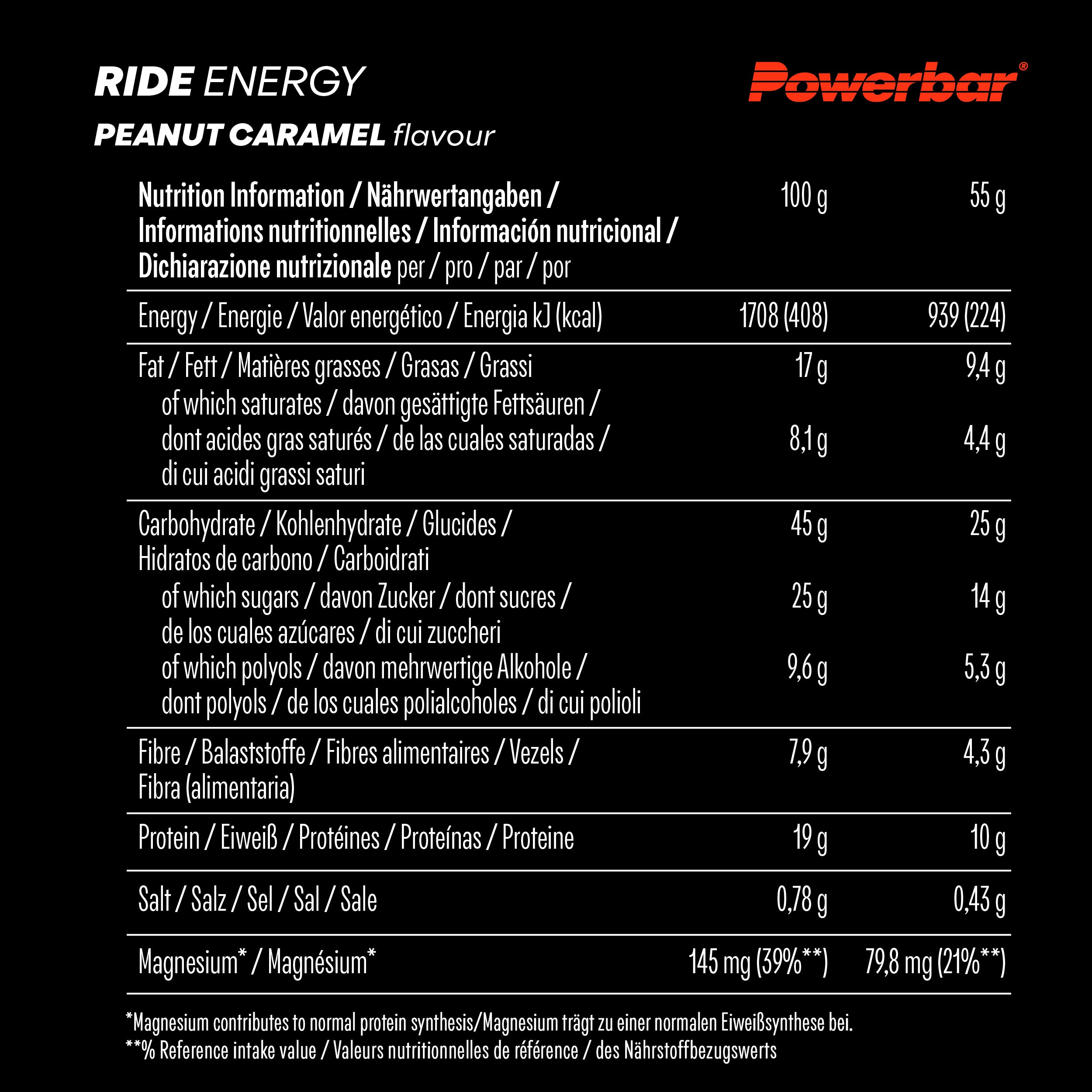 nutrition image for Ride Energy - 1 Box (18 x 55g) Peanut-Caramel