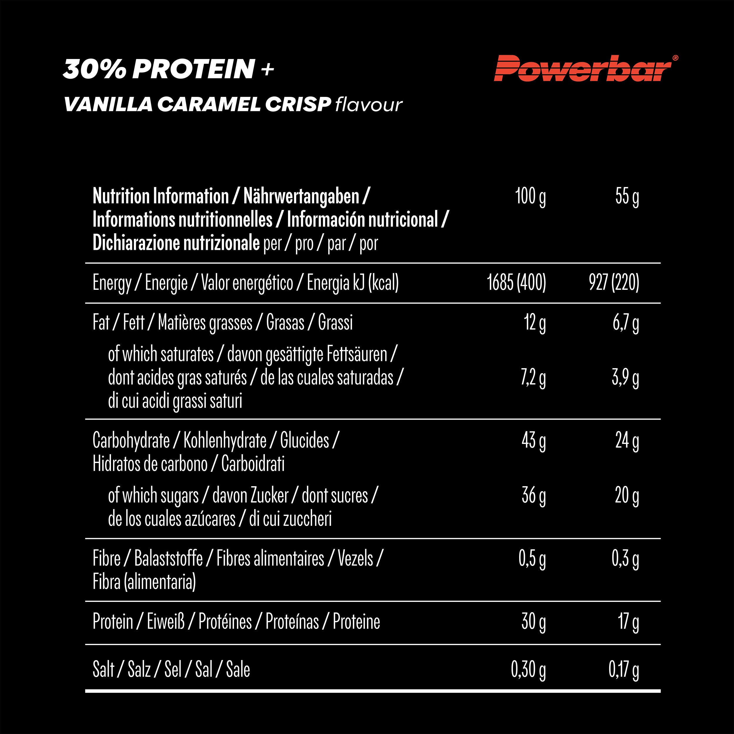 nutrition image for 30% Protein Plus - 1 Box (15 x 55g) Vanilla-Caramel-Crisp