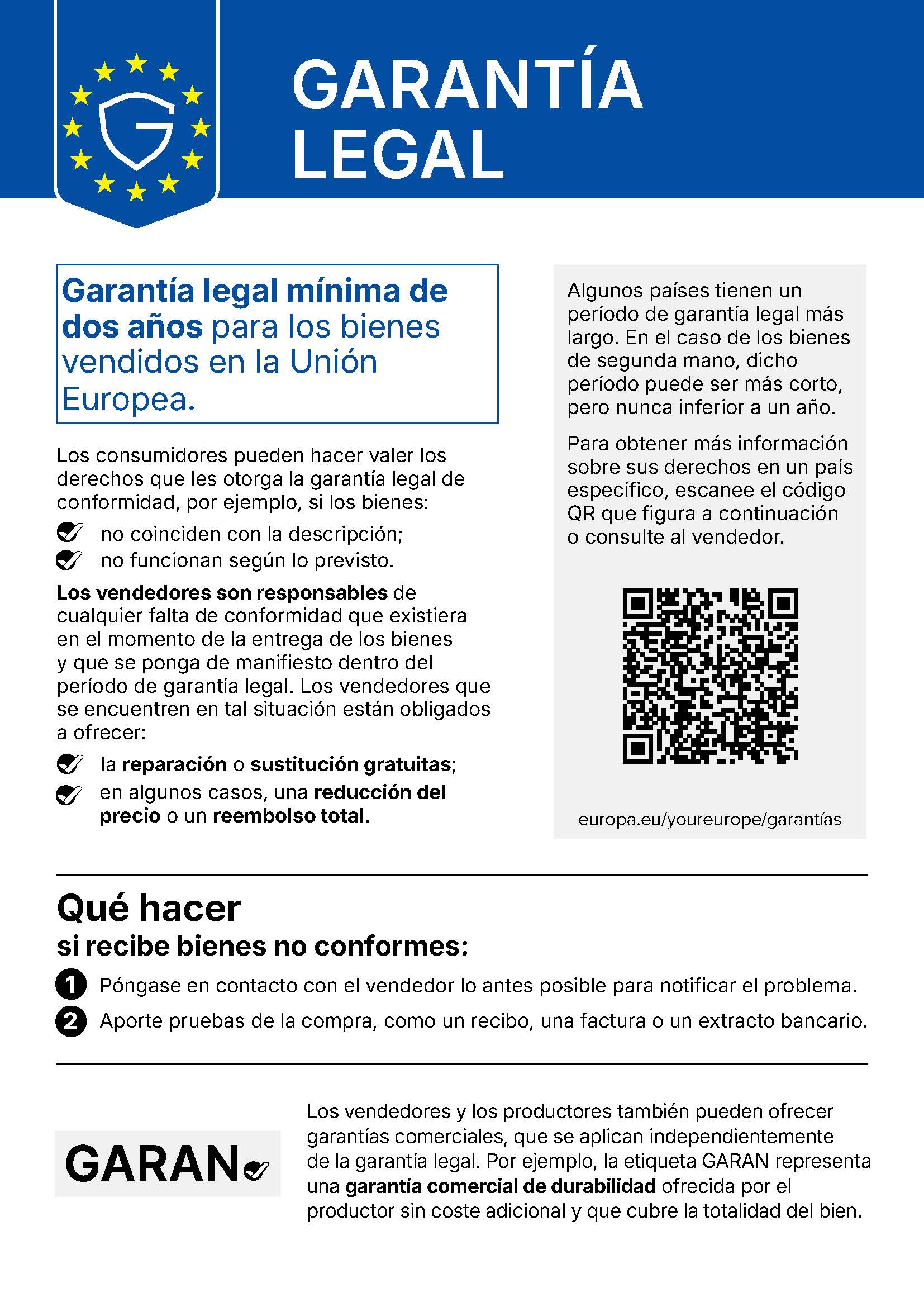 Aviso sobre la garantía legal de conformidad