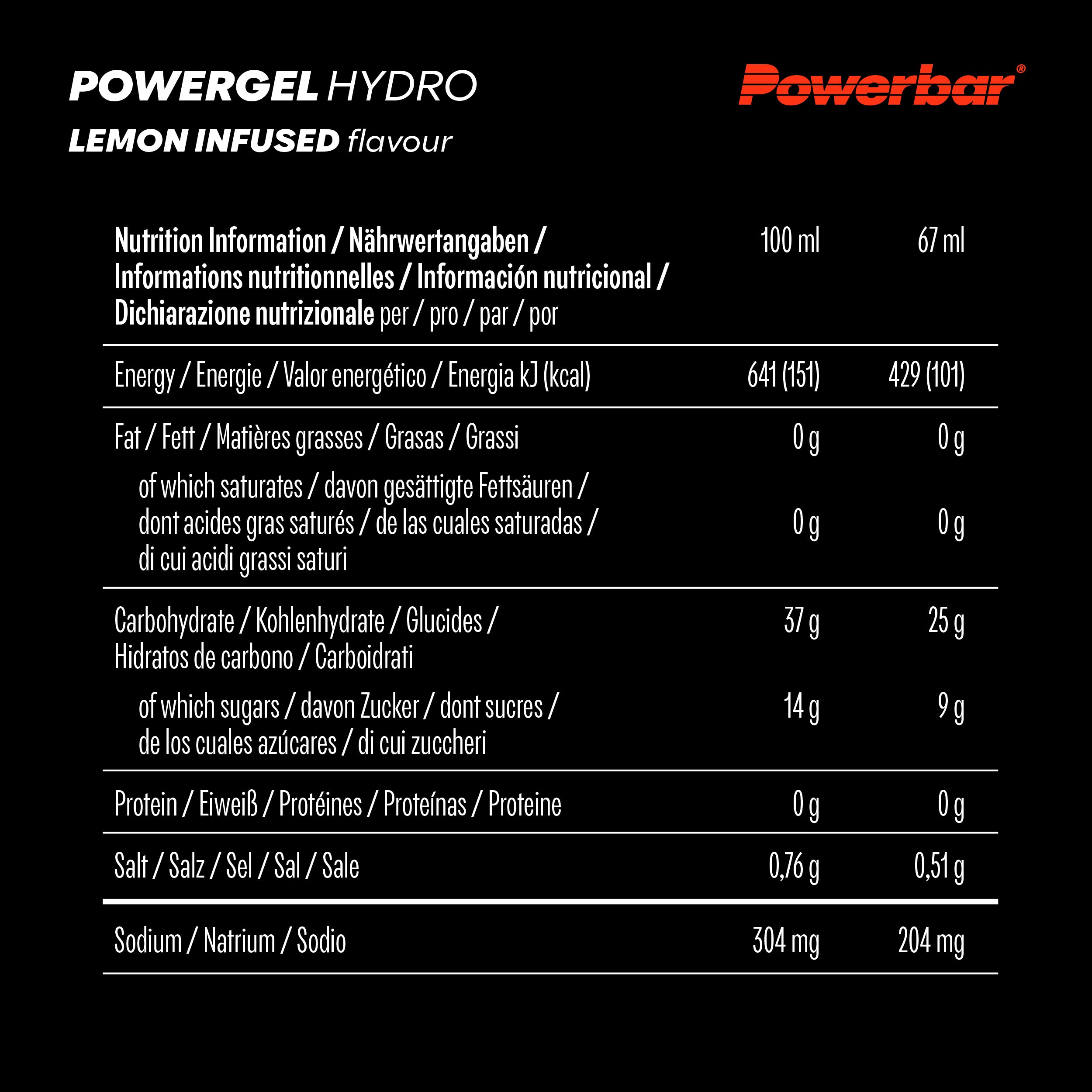 nutrition image for PowerGel Hydro - 4 Gels (4 x 67ml) Lemon Infused