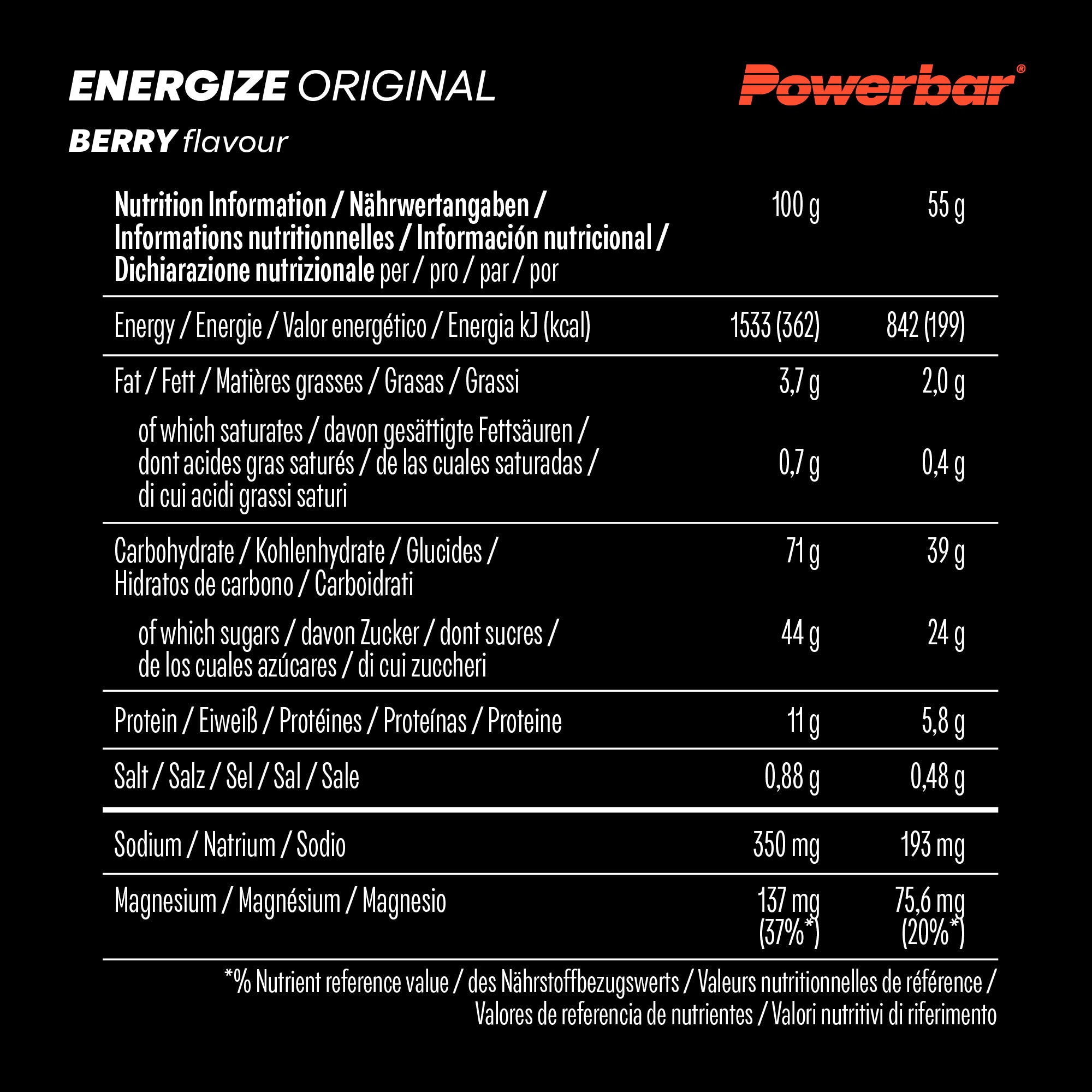 nutrition image for Energize Original - 1 Box (15 x 55g) Berry