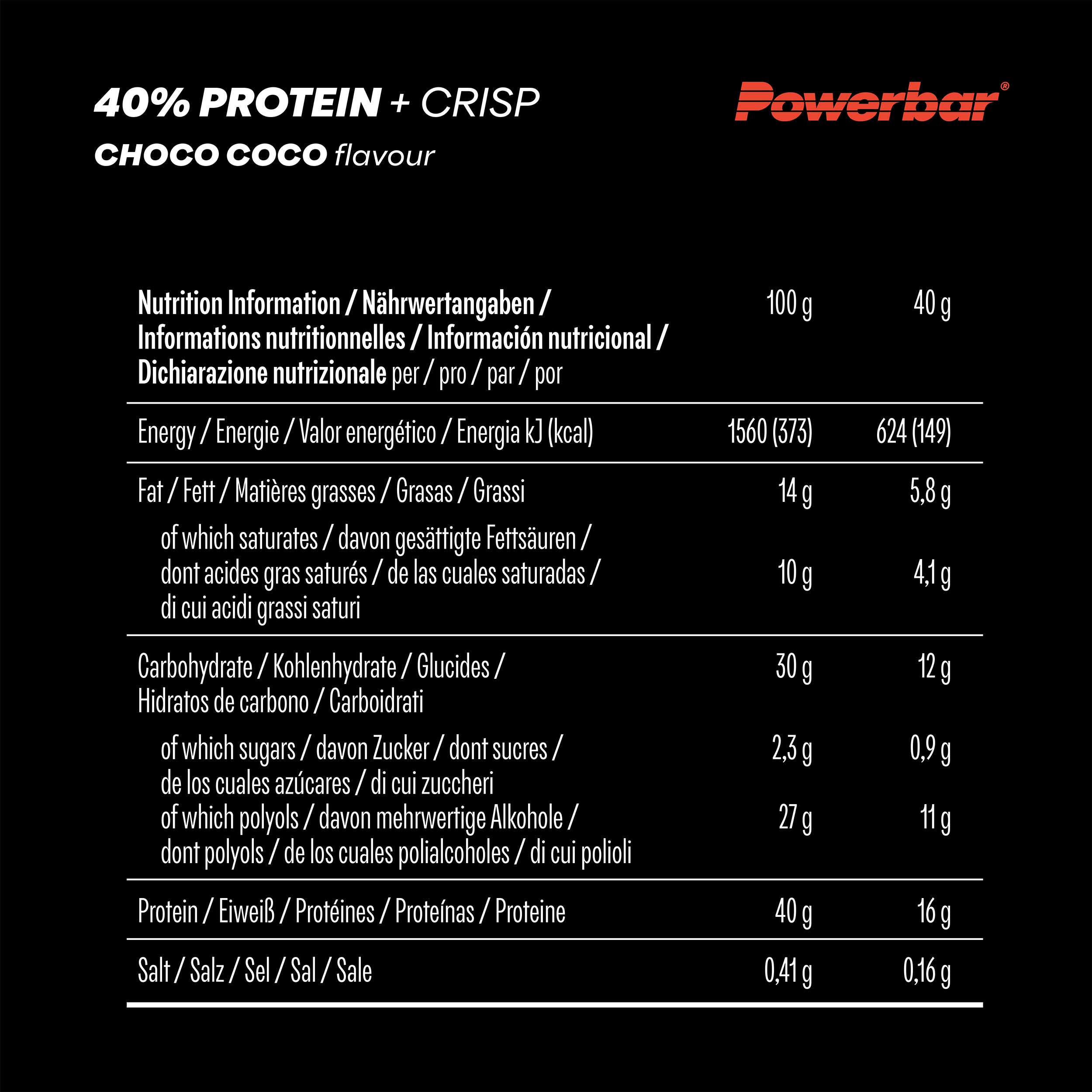 nutrition image for 40% Protein+ Crisp  - 1 Box (12 x 40g) Choco Coco
