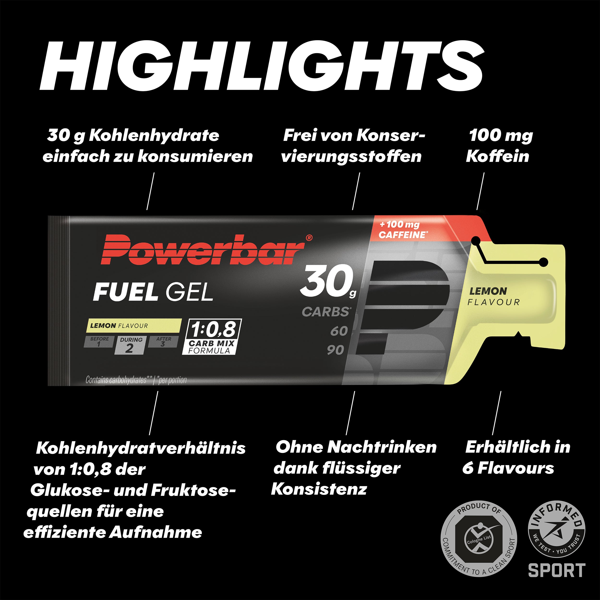 highlight image for Fuel Gel 30 Lemon + Caffeine  (4x50ml) - 4 Gels (4x50ml) Lemon  (+ Koffein)