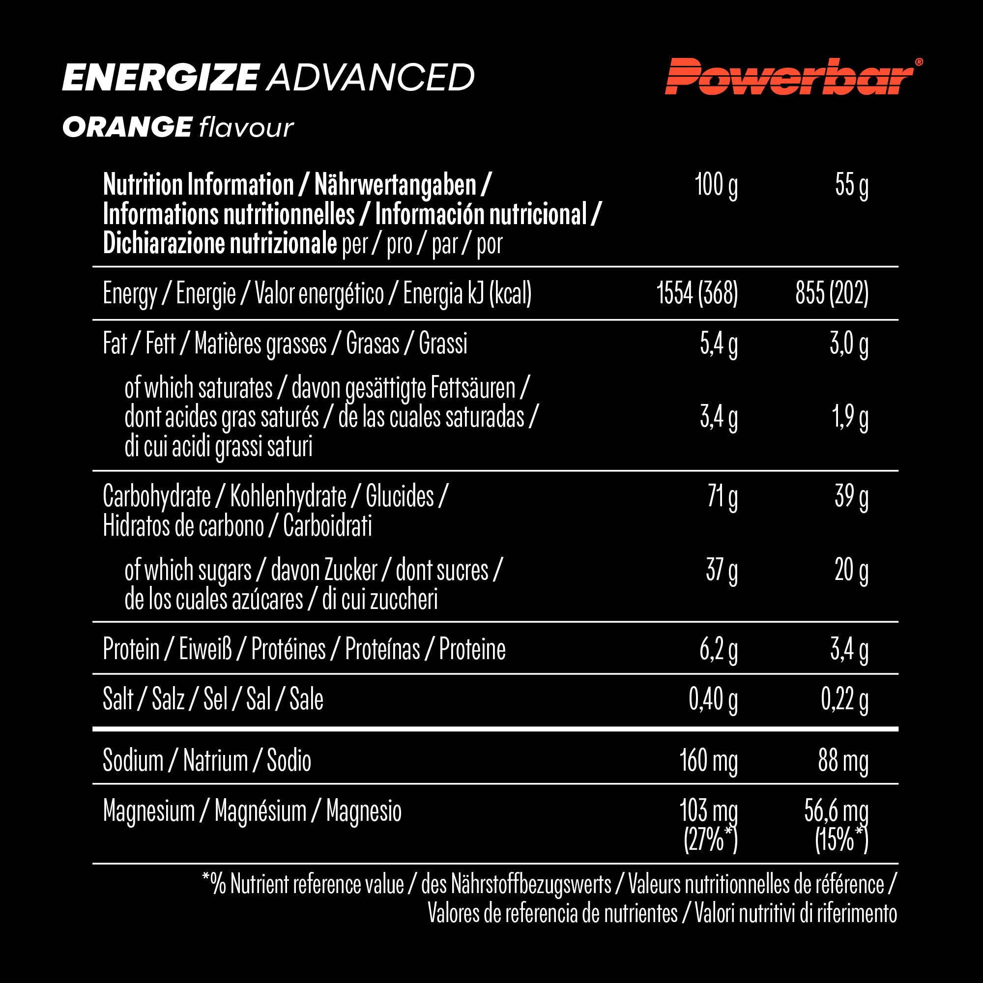 nutrition image for Energize Advanced (15x55g) - 1 Box (15 x 55g) Orange